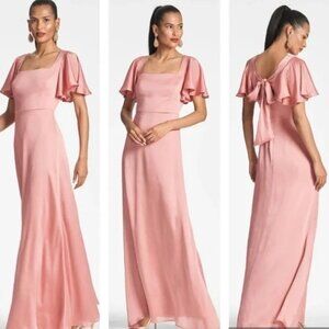NWT | Sachin + Babi Aurora‎ Gown in Rouge Pink Salmon Maxi Flutter Sleeve Sz 2